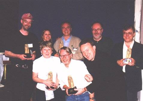Winners of the 1998 BFS awards, with their 'gorgeously ugly' statuettes